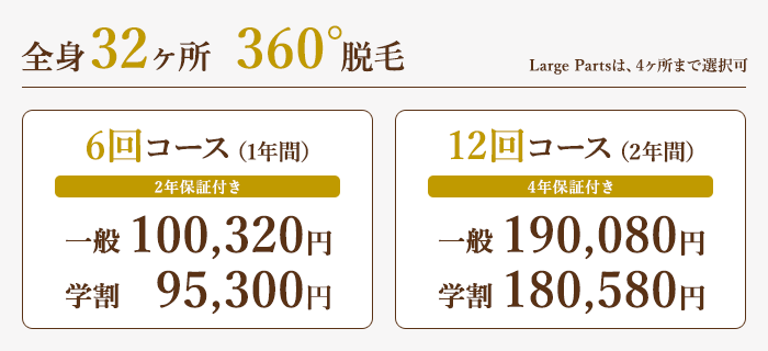 全身32ヶ所 360°脱毛