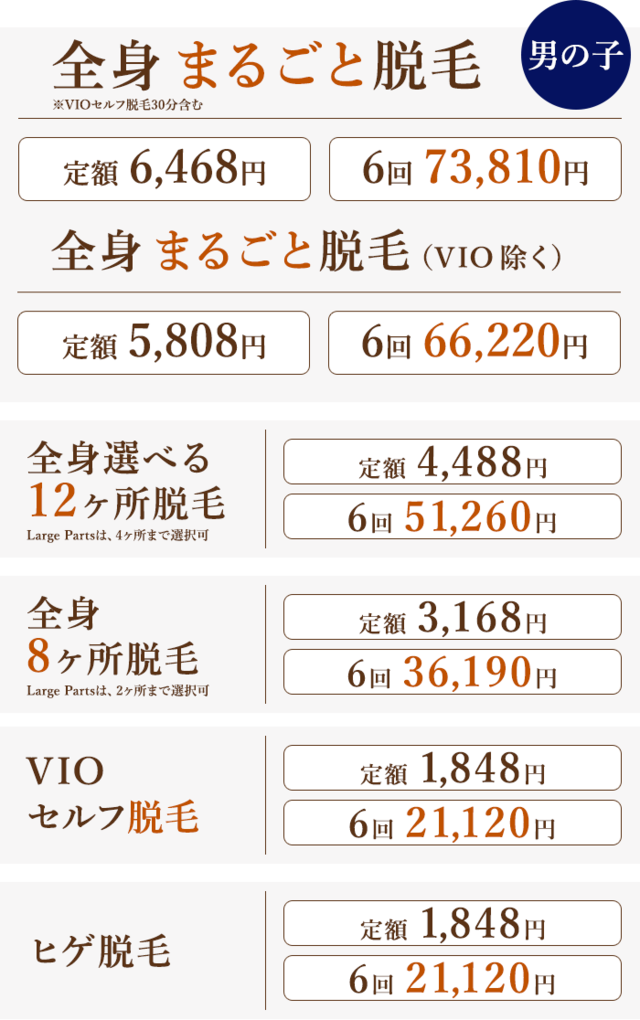 子供脱毛 男の子の料金表